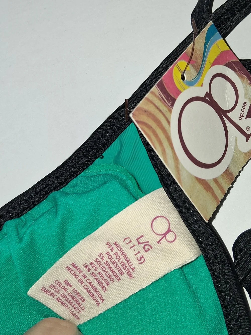 NWT OP Women’s Green Mesh Triangle Bikini Set TOP Size Large, BOTTOM Size Small